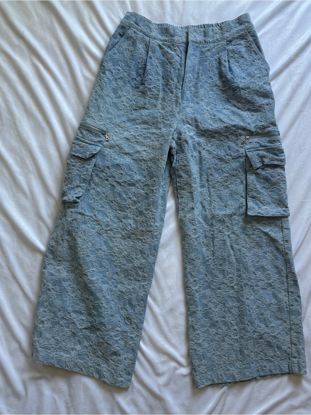 Avec Les Filles Light Blue Wide Leg Cargo Jeans